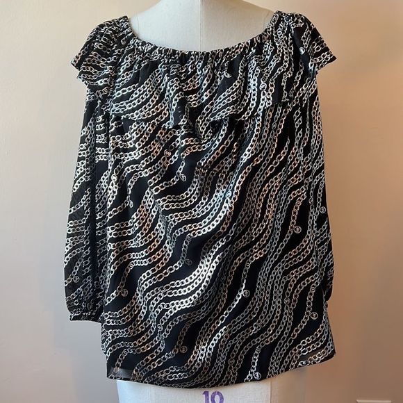Michael Michael Kors Black and Silver Chain Blouse Sz OX - Picture 2 of 4